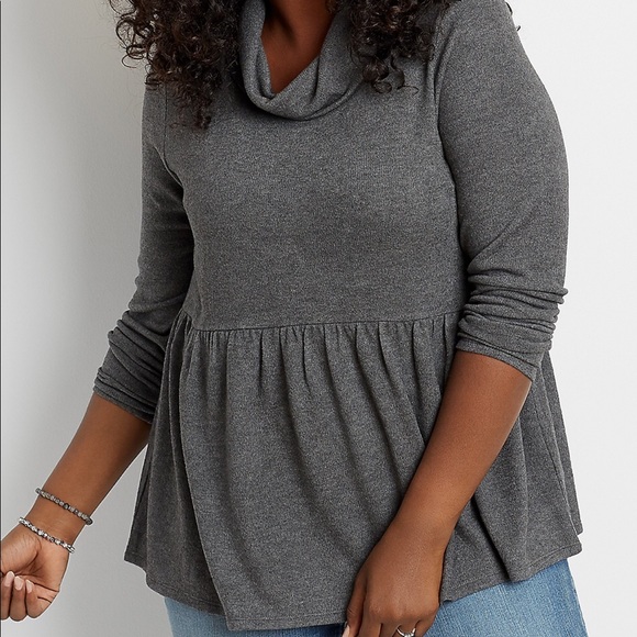 Plus XXL Cowl Grommet Fall Lace Up Peplum Top - Picture 5 of 11